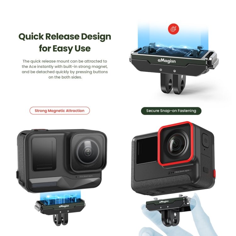 AMagisn Metal Magnetic Quick Release + Top Cover, For Insta360 Ace / Ace Pro / X5 / X3 / X2 / GoPro HERO12 Black, Metal+Top Cover - ORIWHIZaMagisnDJI & Insta360 AccessoriesInsta360 Ace Series
