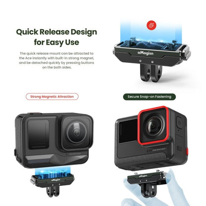 AMagisn Metal Magnetic Quick Release + Top Cover, For Insta360 Ace / Ace Pro / X5 / X3 / X2 / GoPro HERO12 Black, Metal+Top Cover - ORIWHIZaMagisnDJI & Insta360 AccessoriesInsta360 Ace Series