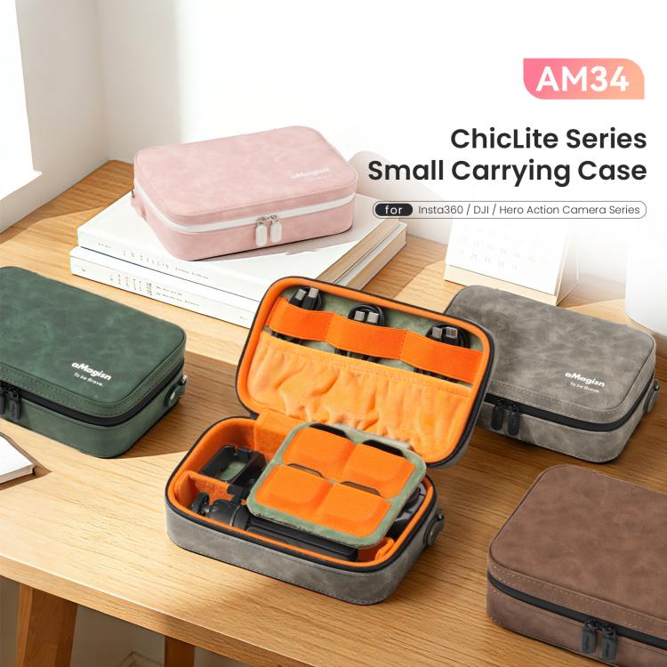 aMagisn Nubuck Leather Action Camera Carrying Case Small Travel Storage Bag with Adjustable Dividers - ORIWHIZaMagisnCase & BagsDJI & Insta360 Accessories