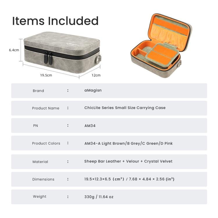 aMagisn Nubuck Leather Action Camera Carrying Case Small Travel Storage Bag with Adjustable Dividers - ORIWHIZaMagisnCase & BagsDJI & Insta360 Accessories