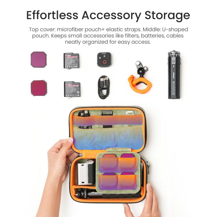 aMagisn Nubuck Leather Action Camera Carrying Case Small Travel Storage Bag with Adjustable Dividers - ORIWHIZaMagisnCase & BagsDJI & Insta360 Accessories