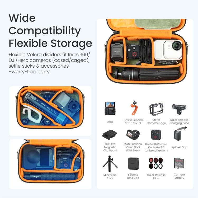 aMagisn Nubuck Leather Action Camera Carrying Case Small Travel Storage Bag with Adjustable Dividers - ORIWHIZaMagisnCase & BagsDJI & Insta360 Accessories