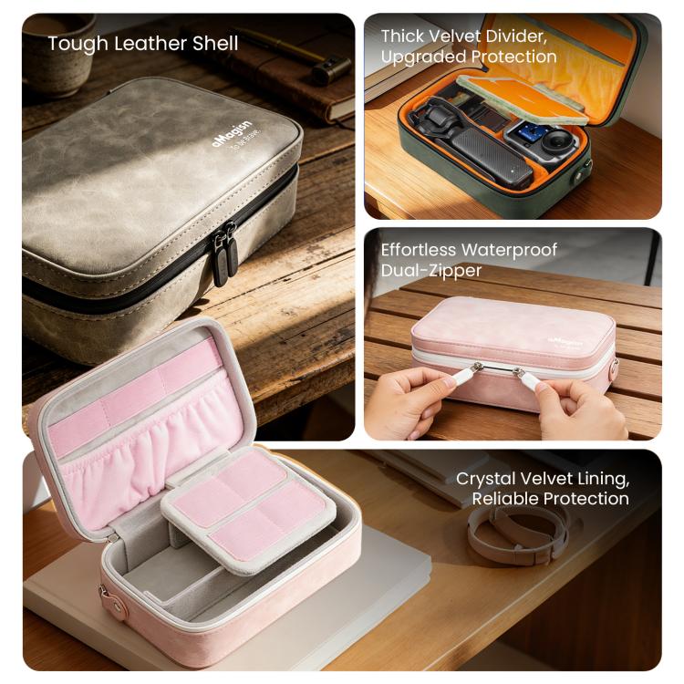 aMagisn Nubuck Leather Action Camera Carrying Case Small Travel Storage Bag with Adjustable Dividers - ORIWHIZaMagisnCase & BagsDJI & Insta360 Accessories