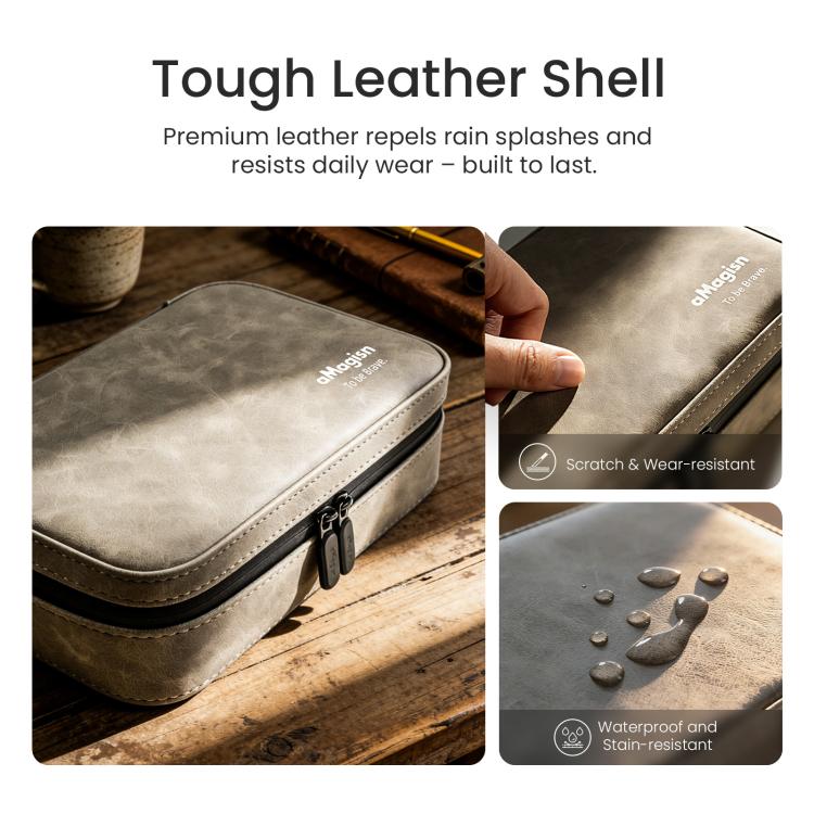 aMagisn Nubuck Leather Action Camera Carrying Case Small Travel Storage Bag with Adjustable Dividers - ORIWHIZaMagisnCase & BagsDJI & Insta360 Accessories