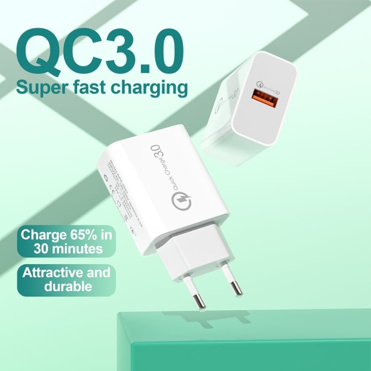APD - 2003 18W QC3.0 Single Port USB Charger with 1m USB to Type - C Data Cable, EU Plug + USB to Type - C Cable, US Plug + USB to Type - C Cable - ORIWHIZ