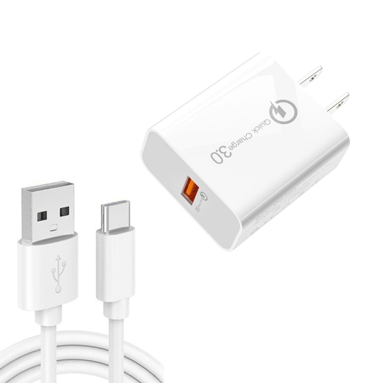 APD - 2003 18W QC3.0 Single Port USB Charger with 1m USB to Type - C Data Cable, EU Plug + USB to Type - C Cable, US Plug + USB to Type - C Cable - ORIWHIZ