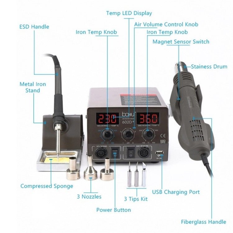 BAKU BA - 602D+ Welding Station Set Dual Digital Display Mobile Phone Repair Tin Welding Tool, EU Plug, US Plug - ORIWHIZ