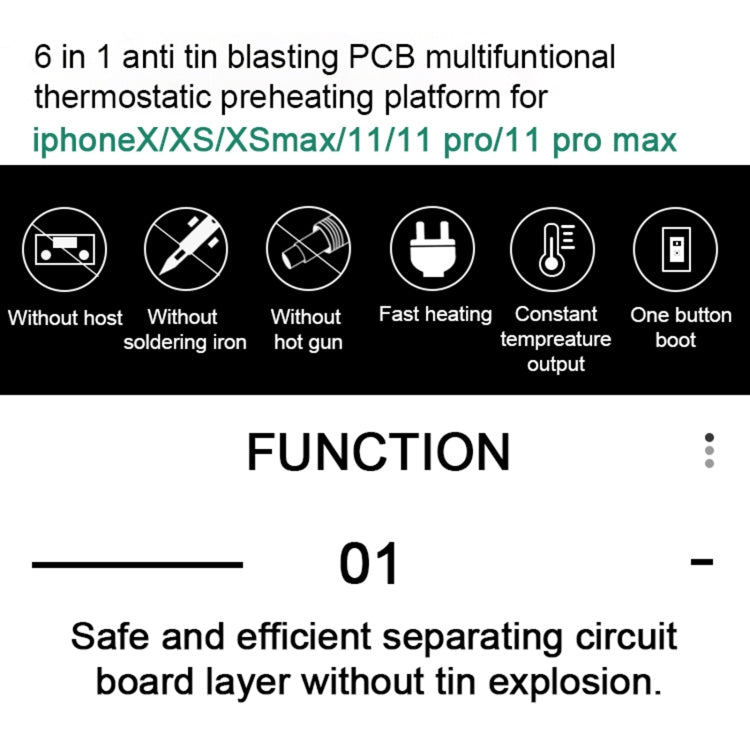 BAKU BA - 676 110V - 120V Multifuntional PCB IC Glue Remove Thermostatic Heating Platform for iPhone X / XS / XS Max / 11 / 11 Pro / 11 Pro Max, CN Plug, CN Plug - ORIWHIZ