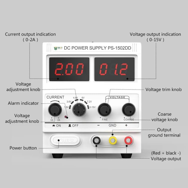 BEST 1502DD 15V / 2A Digital Display DC Regulated Power Supply, 110V US Plug, 220V EU Plug - ORIWHIZ