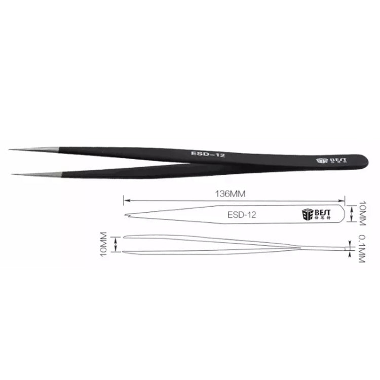 BEST BST - 12 Precision Anti - static ESD Stainless Steel Tweezers, BST - 12 - ORIWHIZ