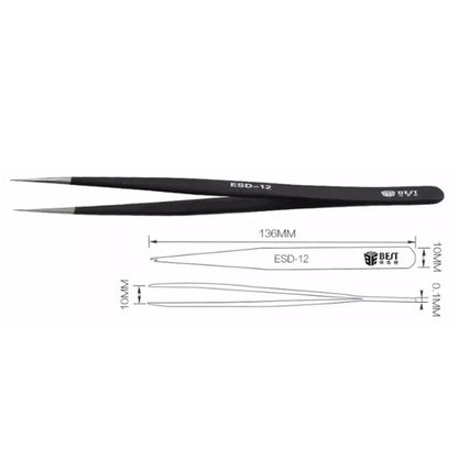 BEST BST - 12 Precision Anti - static ESD Stainless Steel Tweezers, BST - 12 - ORIWHIZ