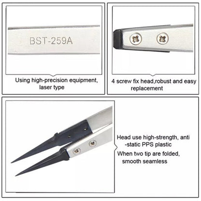 BEST BST - 259A Stainless Steel Snti Static Tweezer, BST - 259A - ORIWHIZ