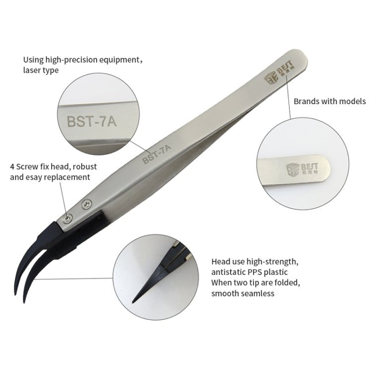 BEST BST - 7A Curved Head Tweezers for Mobile Phone / Computer Repair, BST - 7A - ORIWHIZ
