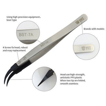 BEST BST - 7A Curved Head Tweezers for Mobile Phone / Computer Repair, BST - 7A - ORIWHIZ