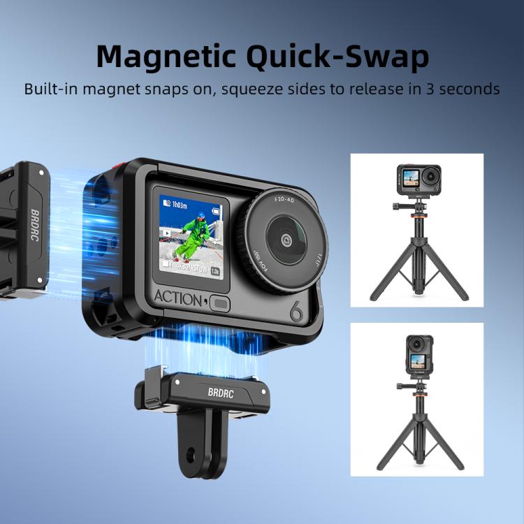 BRDRC For DJI Magnetic Quick - Release Base Two - Claw Stand Extension Accessory, For Osmo Action 6 / Nano, For Osmo Action 3 / 4 / 5 Pro / Osmo 360 - ORIWHIZBRDRCDJI & Insta360 AccessoriesMount & Holder