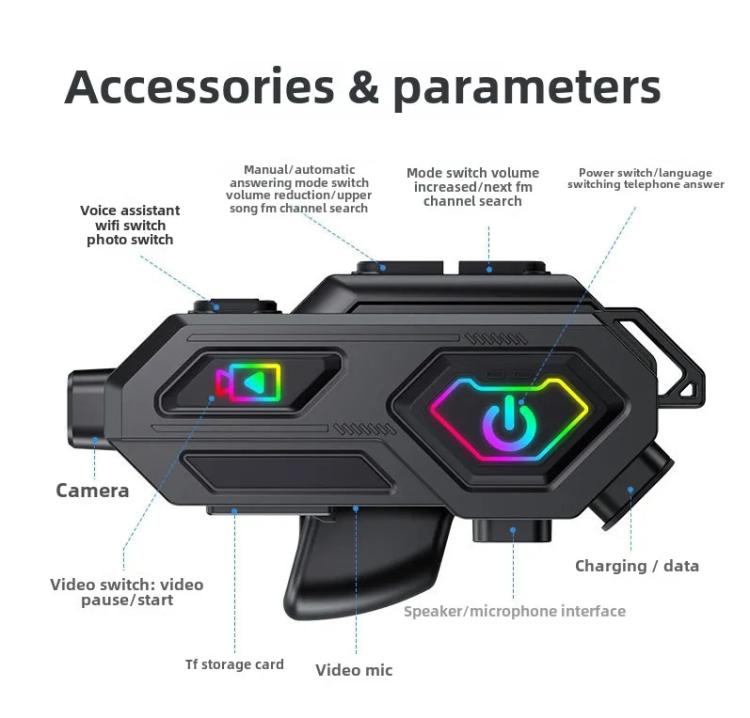 C8Max Motorcycle Intercom Video Helmet Bluetooth Headset HD Video Recorder, Soft Mic, Hard Mic, Soft and Hard Mics - ORIWHIZConsumer ElectronicsMotorcycle Walkie TalkieWalkie Talkie