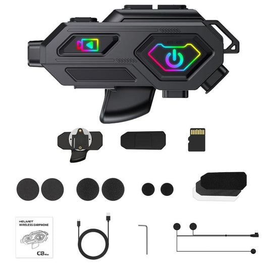 C8Max Motorcycle Intercom Video Helmet Bluetooth Headset HD Video Recorder, Soft Mic, Hard Mic, Soft and Hard Mics - ORIWHIZConsumer ElectronicsMotorcycle Walkie TalkieWalkie Talkie