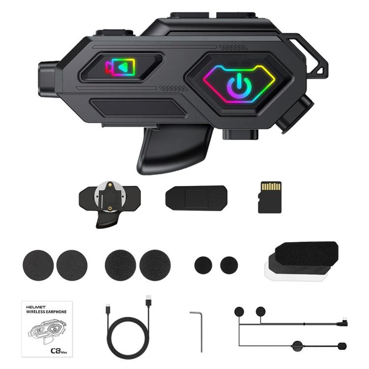 C8Max Motorcycle Intercom Video Helmet Bluetooth Headset HD Video Recorder, Soft Mic, Hard Mic, Soft and Hard Mics - ORIWHIZConsumer ElectronicsMotorcycle Walkie TalkieWalkie Talkie