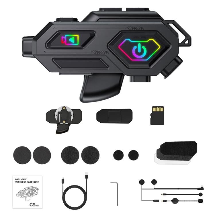 C8Max Motorcycle Intercom Video Helmet Bluetooth Headset HD Video Recorder, Soft Mic, Hard Mic, Soft and Hard Mics - ORIWHIZConsumer ElectronicsMotorcycle Walkie TalkieWalkie Talkie