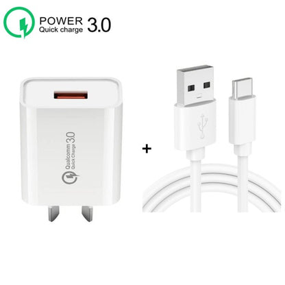 CA - 25 QC3.0 USB 3A Fast Charger with 1m USB to Type - C Data Cable, AU Plug, AU Plug + Type - C Cable - ORIWHIZ