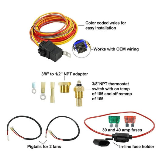 Car 12V 40A 165 - 185 Degree Electric Cooling Fan Thermostat Temperature Sensor Switch Set, 12V 40A 165 - 185 Degree - ORIWHIZCar Replacement PartsDIY CablesIn Car