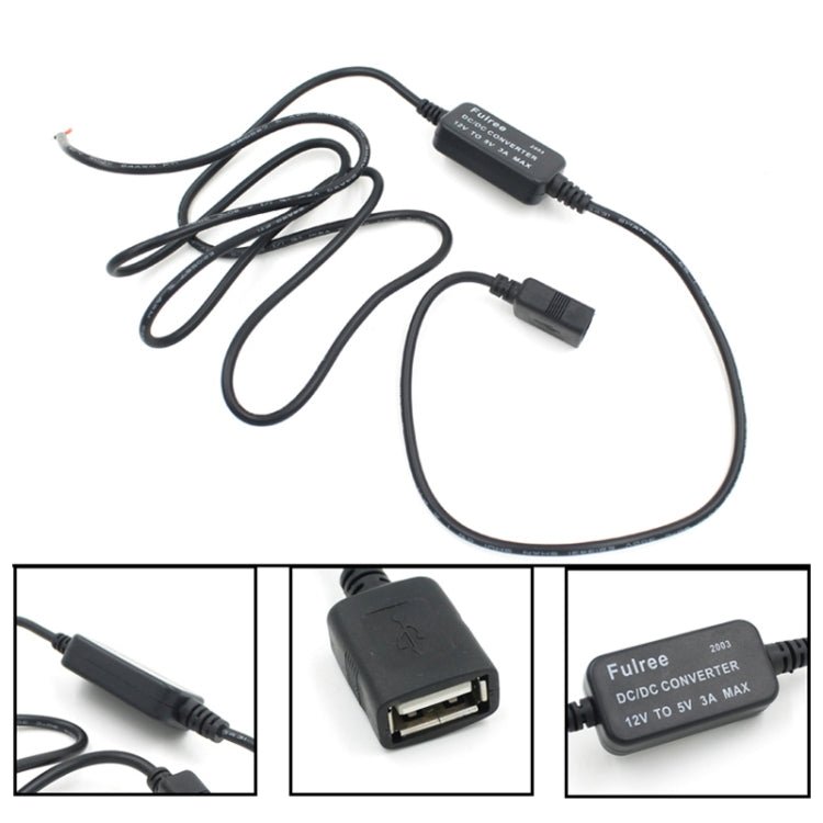 Car Motorcycle Single USB Car Charger DC 12V To 5V 3A Power Adapter for Car GPS Tracker DVR, Length: 1m, Car Single USB Power Adapter - ORIWHIZCar Replacement PartsDIY CablesIn Car