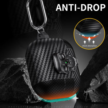 Carbon Fiber Pattern Skull Lock Bluetooth Earphone Protective Case, For Samsung Galaxy Buds3 Pro - ORIWHIZ