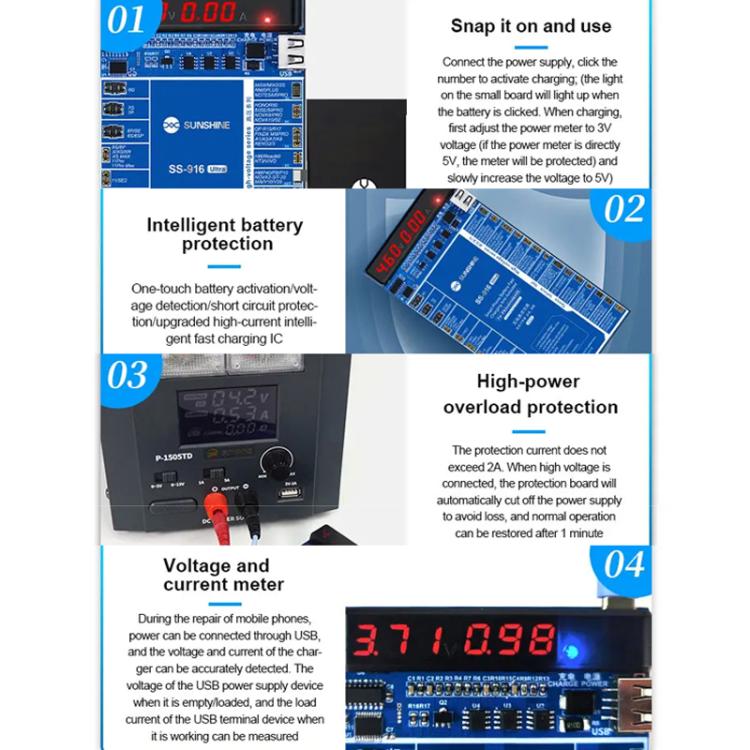 Charging Activation Fixture 5 - 9V Adaptive Voltage Support iPhone 16 Series and Android Models, SUNSHINE SS - 916 Ultra - ORIWHIZ