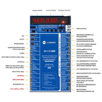 Charging Activation Fixture 5 - 9V Adaptive Voltage Support iPhone 16 Series and Android Models, SUNSHINE SS - 916 Ultra - ORIWHIZ