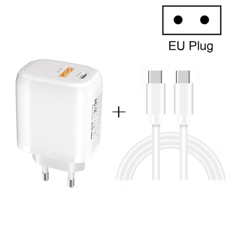 CS - 20W Mini Portable PD3.0 + QC3.0 Dual Ports Fast Charger with 3A Type - C to Type - C Data Cable, Charger + Type - C to Type - C Cable - ORIWHIZ