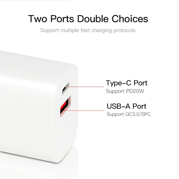 CS - 20W Mini Portable PD3.0 + QC3.0 Dual Ports Fast Charger with 3A Type - C to Type - C Data Cable, Charger + Type - C to Type - C Cable - ORIWHIZ