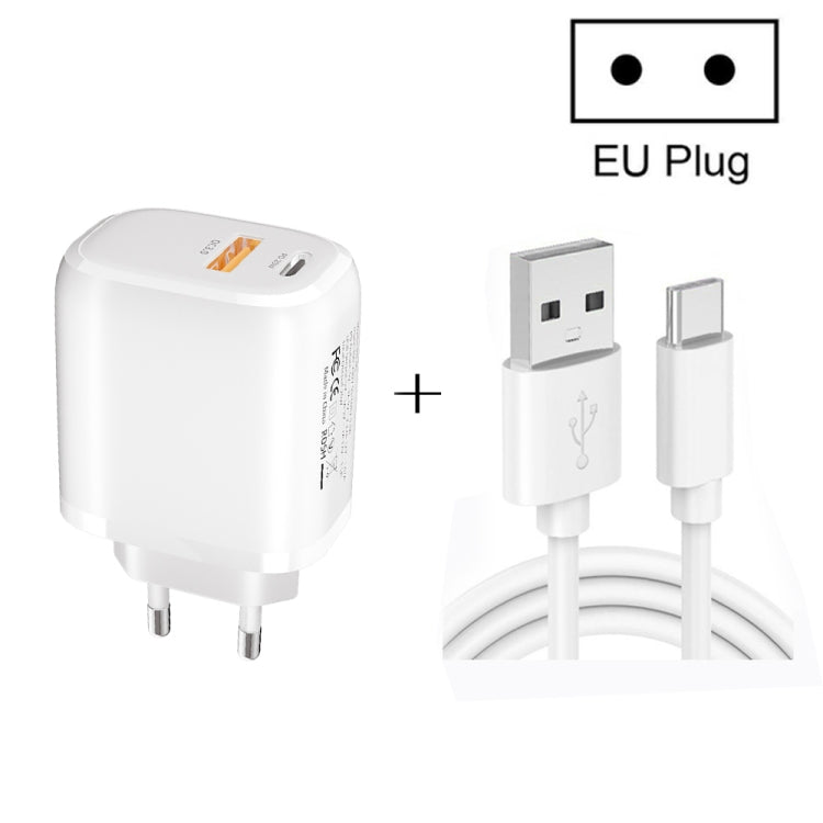 CS - 20W Mini Portable PD3.0 + QC3.0 Dual Ports Fast Charger with 3A USB to Type - C Data Cable, Charger + USB to Type - C Cable - ORIWHIZ