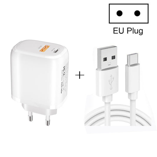 CS - 20W Mini Portable PD3.0 + QC3.0 Dual Ports Fast Charger with 3A USB to Type - C Data Cable, Charger + USB to Type - C Cable - ORIWHIZ