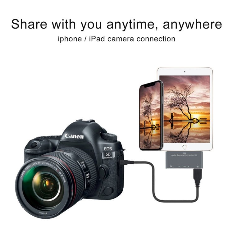 D - 198 5 in 1 8 Pin to USB HUB +USB - C / Type - C + 3.5mm Earphone + SD + TF Card Reader for MacBook, PC, Laptop, Smart Phones - ORIWHIZ