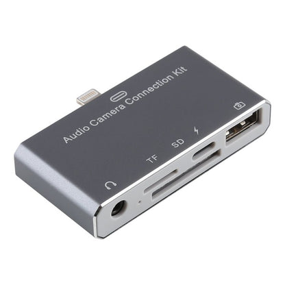 D - 198 5 in 1 8 Pin to USB HUB +USB - C / Type - C + 3.5mm Earphone + SD + TF Card Reader for MacBook, PC, Laptop, Smart Phones - ORIWHIZ