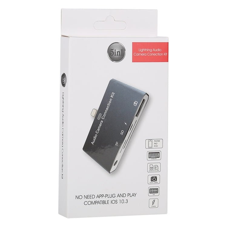 D - 198 5 in 1 8 Pin to USB HUB +USB - C / Type - C + 3.5mm Earphone + SD + TF Card Reader for MacBook, PC, Laptop, Smart Phones - ORIWHIZ