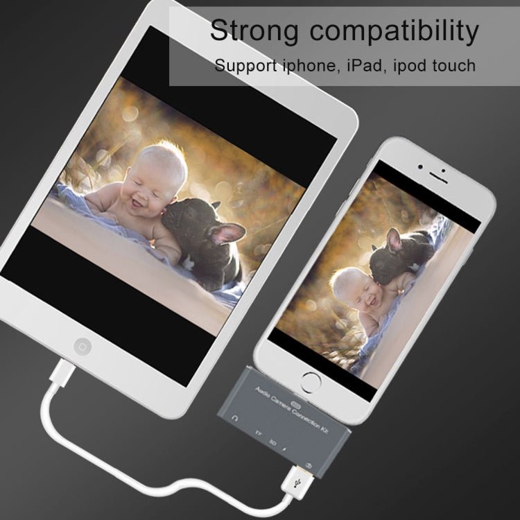 D - 198 5 in 1 8 Pin to USB HUB +USB - C / Type - C + 3.5mm Earphone + SD + TF Card Reader for MacBook, PC, Laptop, Smart Phones - ORIWHIZ