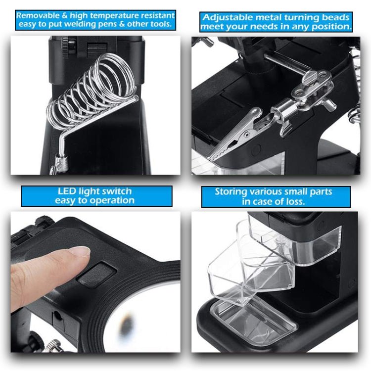 Desktop Multifunctional Chip Welding Repair Inspection Magnifying Glass with LED Light, 3 - 45X Black, 3 - 45X White - ORIWHIZ