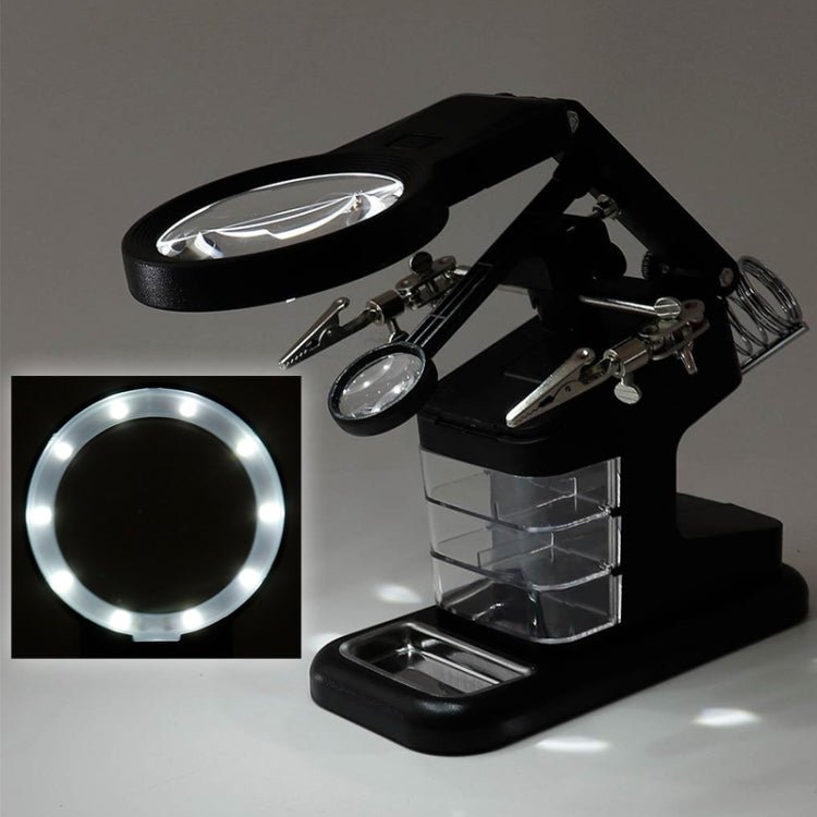Desktop Multifunctional Chip Welding Repair Inspection Magnifying Glass with LED Light, 3 - 45X Black, 3 - 45X White - ORIWHIZ