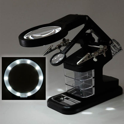 Desktop Multifunctional Chip Welding Repair Inspection Magnifying Glass with LED Light, 3 - 45X Black, 3 - 45X White - ORIWHIZ