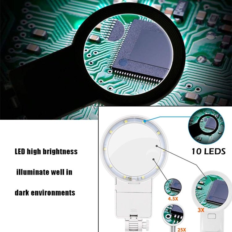Desktop Multifunctional Chip Welding Repair Inspection Magnifying Glass with LED Light, 3 - 45X Black, 3 - 45X White - ORIWHIZ