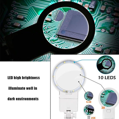 Desktop Multifunctional Chip Welding Repair Inspection Magnifying Glass with LED Light, 3 - 45X Black, 3 - 45X White - ORIWHIZ