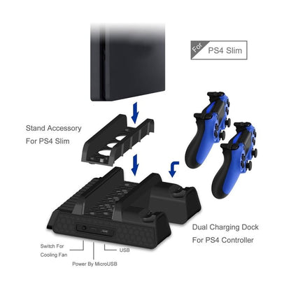 DOBE TP4 - 882 3 in 1 Game Console Cooling Fan + Game Storage Slots + Game Controller Charging Dock for Sony PS4 / PS4 Pro / PS4 Slim, For PS4 / PS4 Pro / PS4 Slim - ORIWHIZDOBESony AccessoriesSony Accessories Charger & Power