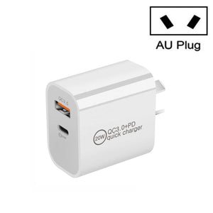 Dual Fast Charging 20W PD3.0+QC 3.0 Interface Travel Charger for iPhone, Huawei, Samsung, Xiaomi, EU Plug, US Plug, AU Plug - ORIWHIZ