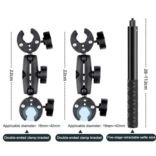 Soporte fijo para manillar de motocicleta con abrazaderas dobles tipo cangrejo, soporte doble para selfies, pinzas dobles tipo cangrejo - ORIWHIZ, soporte para manillar de bicicleta, accesorios para DJI e Insta360, soporte universal.