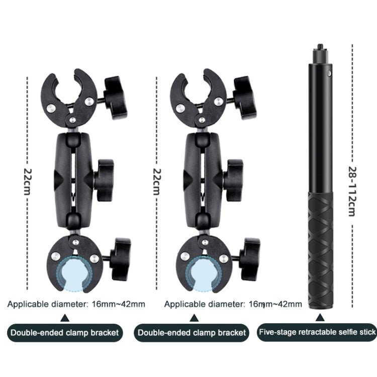 Dual Motorcycle Crab Clamps Handlebar Fixed Mount Selfie Stick, Double Dual - heads Crabs - ORIWHIZBicycle Handlebar MountDJI & Insta360 AccessoriesUniversal Mount & Holder
