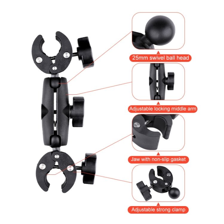 Dual Motorcycle Crab Clamps Handlebar Fixed Mount Selfie Stick, Double Dual - heads Crabs - ORIWHIZBicycle Handlebar MountDJI & Insta360 AccessoriesUniversal Mount & Holder