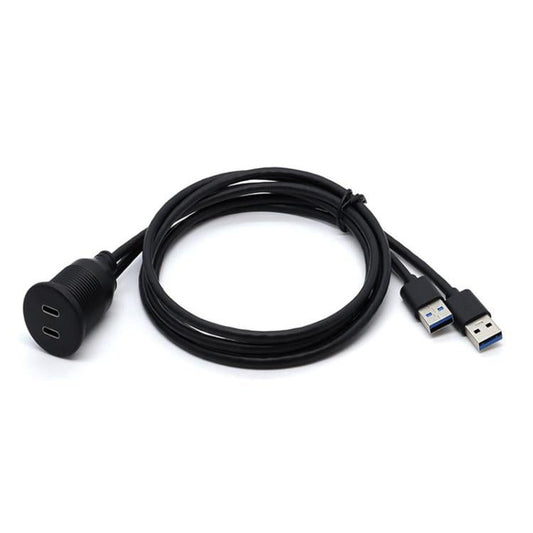 Dual Type - C 3.0 Female To USB A Male Car Waterproof Cable Modified Panel Extension Cord, 1m - ORIWHIZCar Replacement PartsDIY CablesIn Car