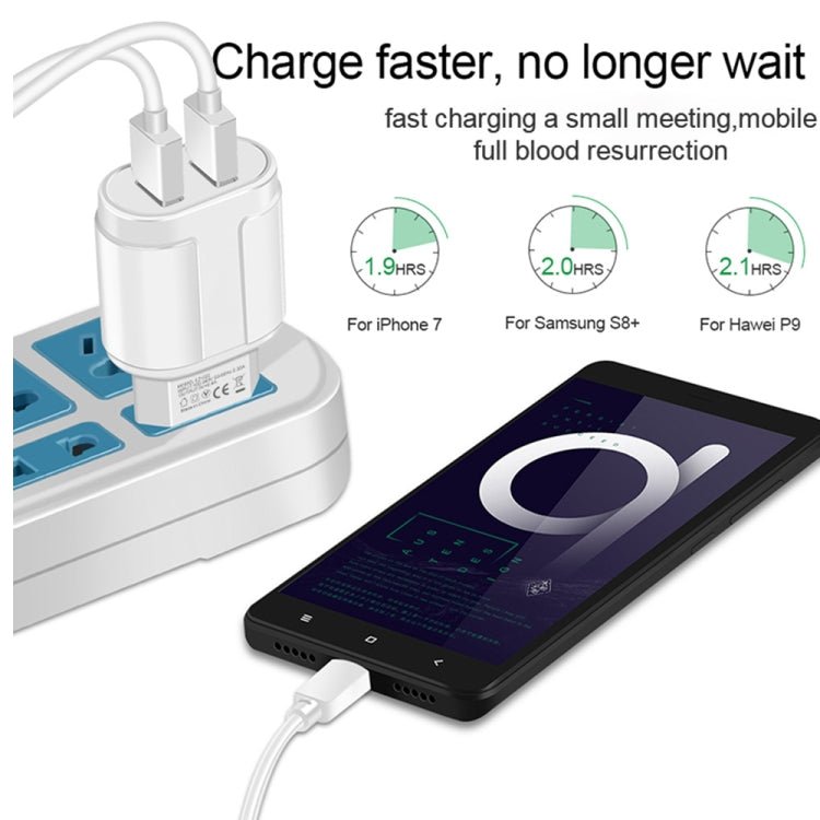Dual USB Portable Travel Charger + 1 Meter USB to Type - C Data Cable, EU Plug - ORIWHIZ