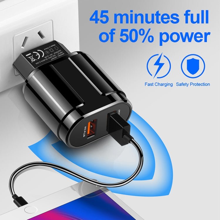 Dual USB Portable Travel Charger + 1 Meter USB to Type - C Data Cable, EU Plug - ORIWHIZ